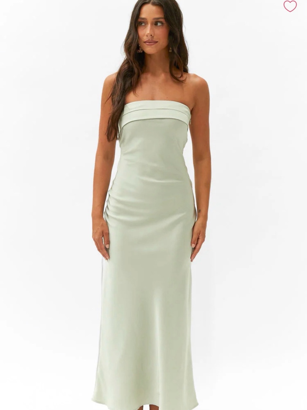 Strapless Sage Green Satin Maxi Dress
